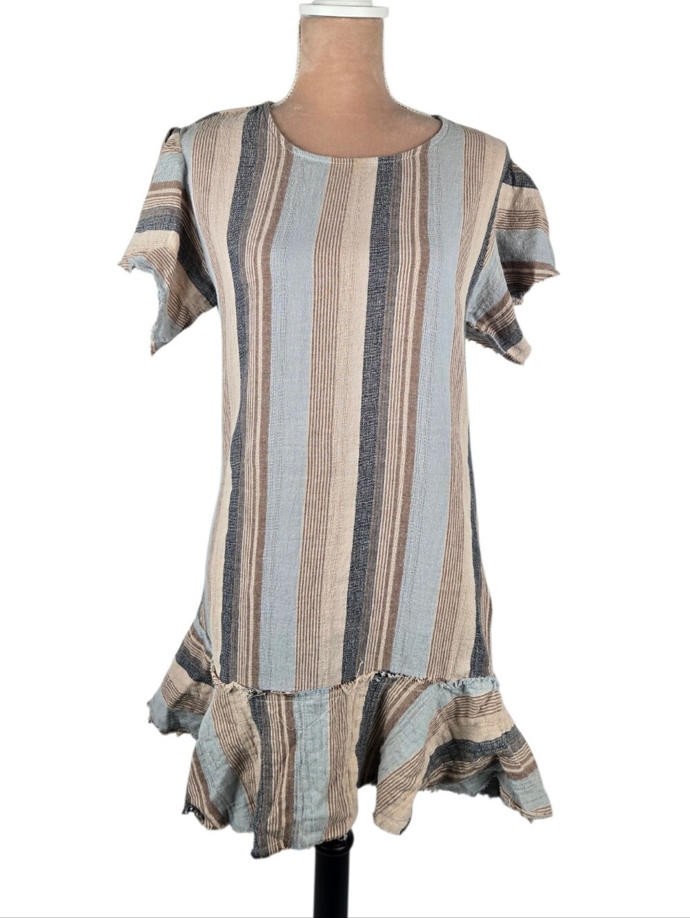 C'isa Striped Cotton Tunic Dress Raw Edge Size S